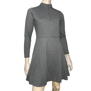 Numph Size M Gray Multi Color Micro Dot Long Sleeve 1/4 Front Zip Pullover Dress